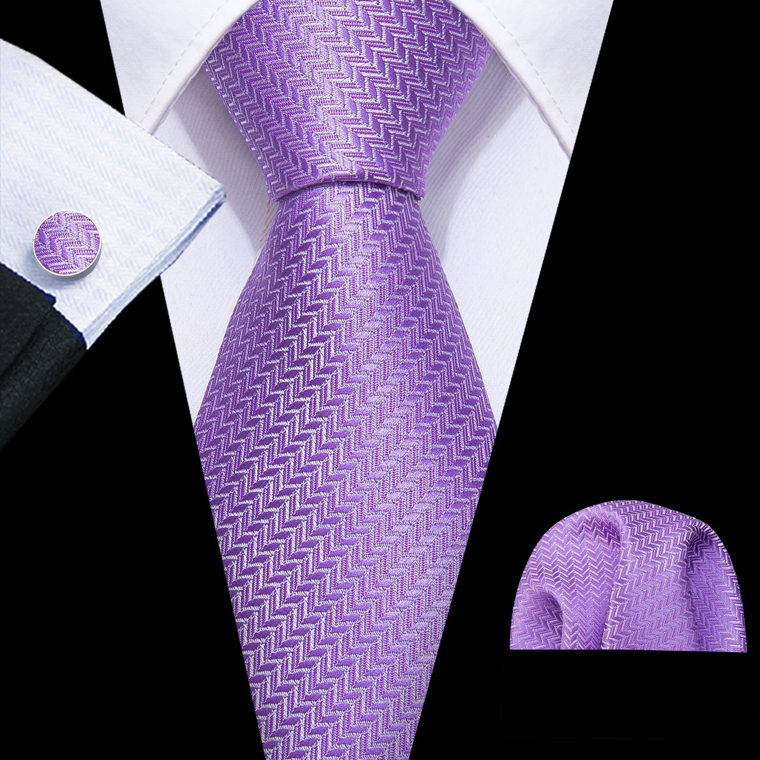 GentCrest Purple Striped Tie Hanky Cufflinks Set - Image 1