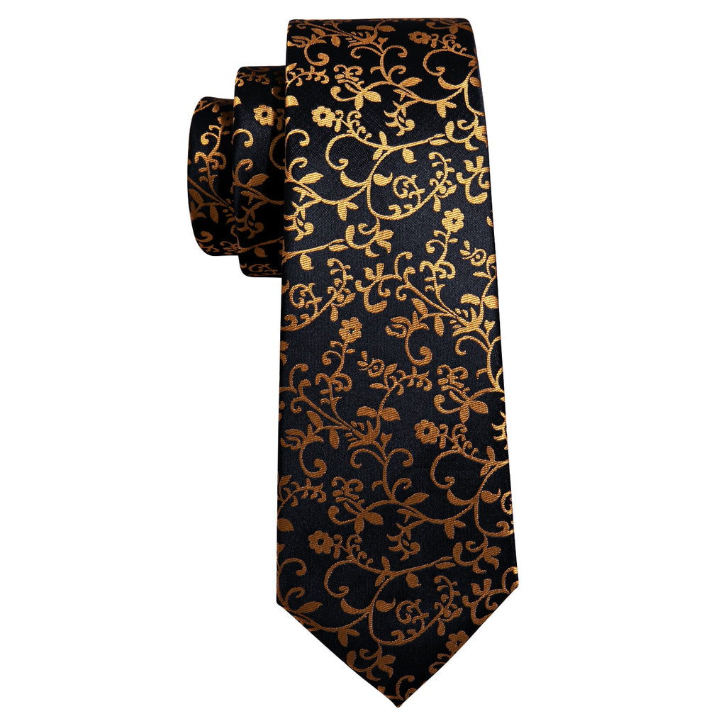 GentCrest Black Floral Tie Hanky Cufflinks Set - Image 5