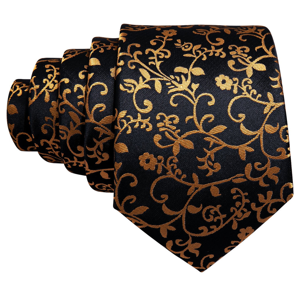 GentCrest Black Floral Tie Hanky Cufflinks Set - Image 2
