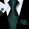 Elegant Dark Green Paisley Silk with Pocket Square and Cufflinks Silk Tie Set - GentCrest