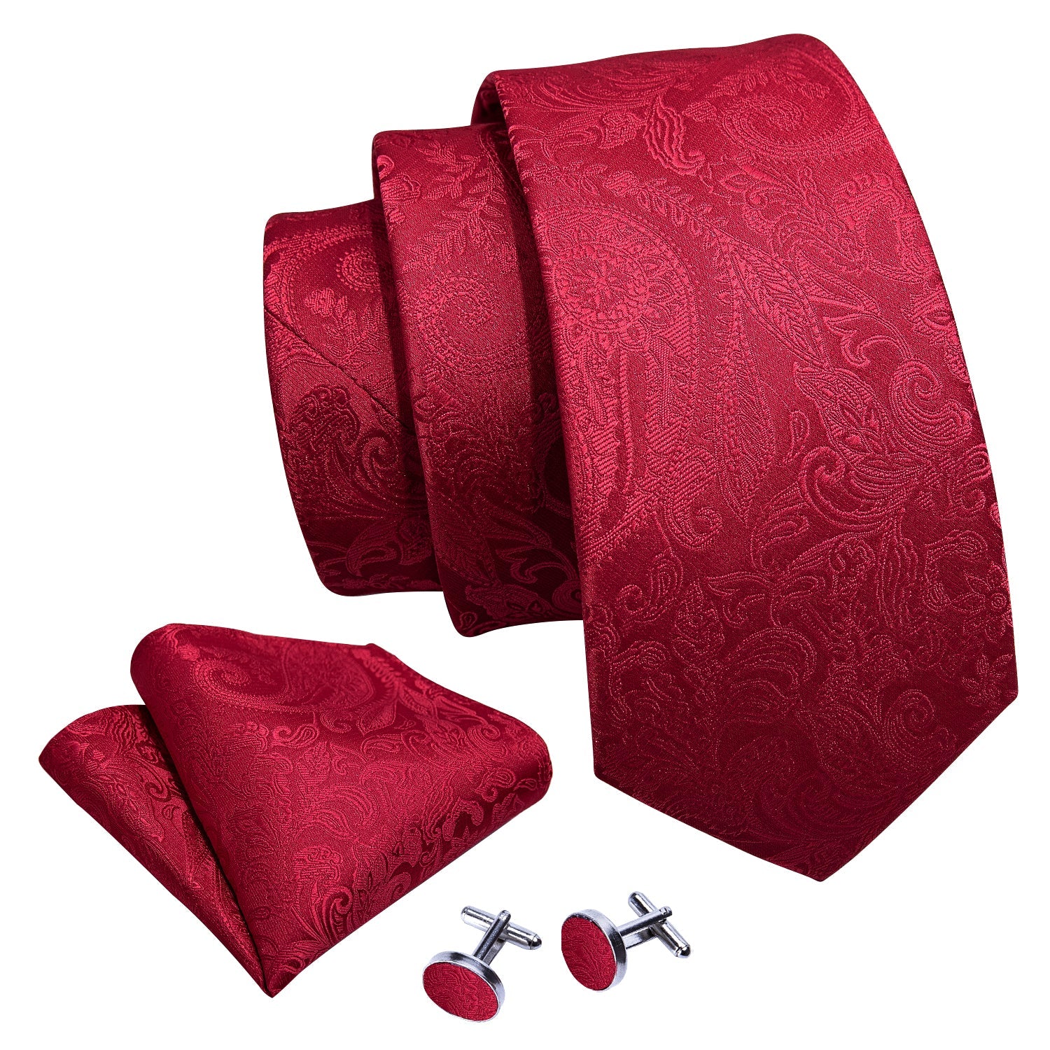 GentCrest Red Paisley Tie Hanky Cufflinks Set - Image 6