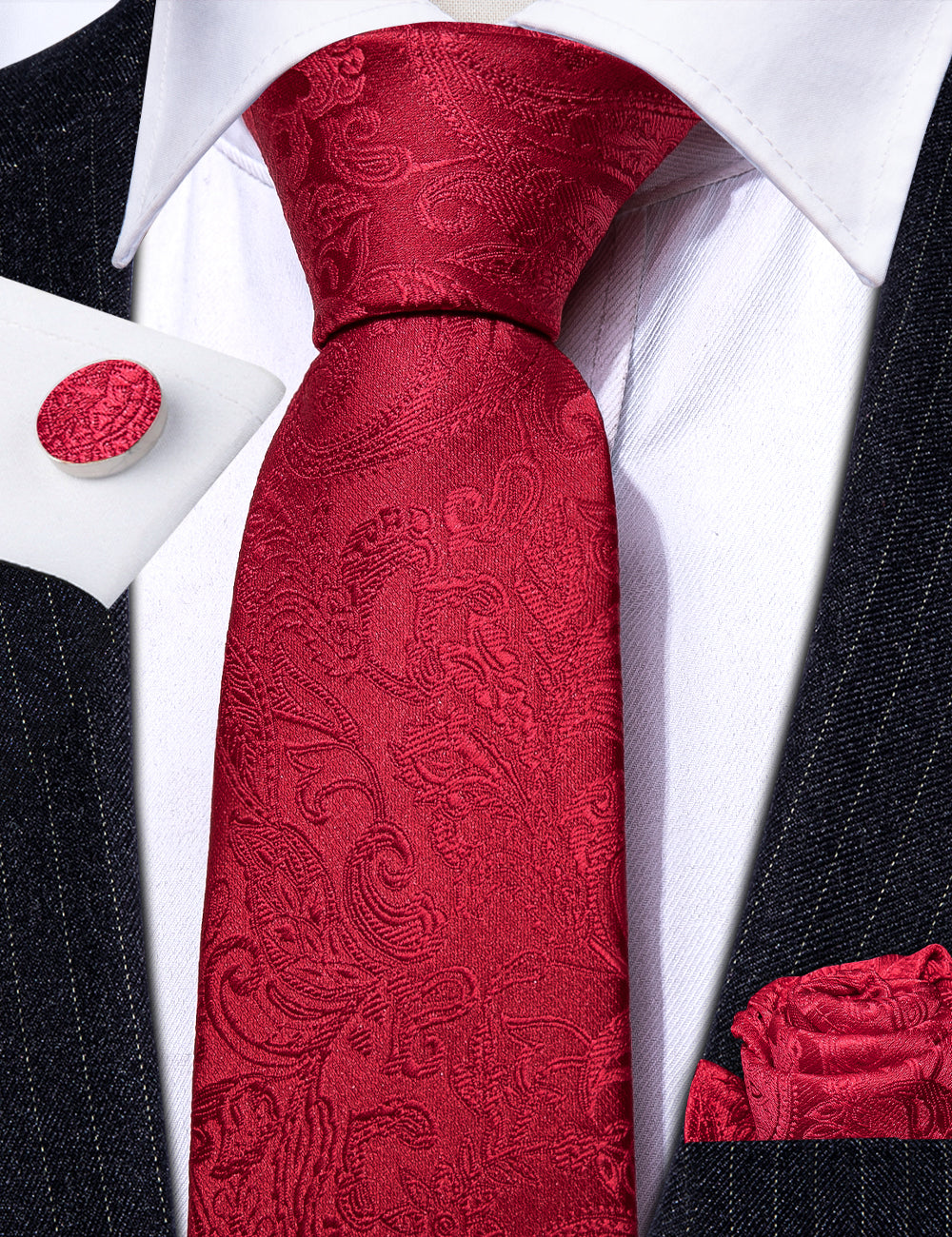 Red Paisley Silk Tie Set - GentCrest - View 3