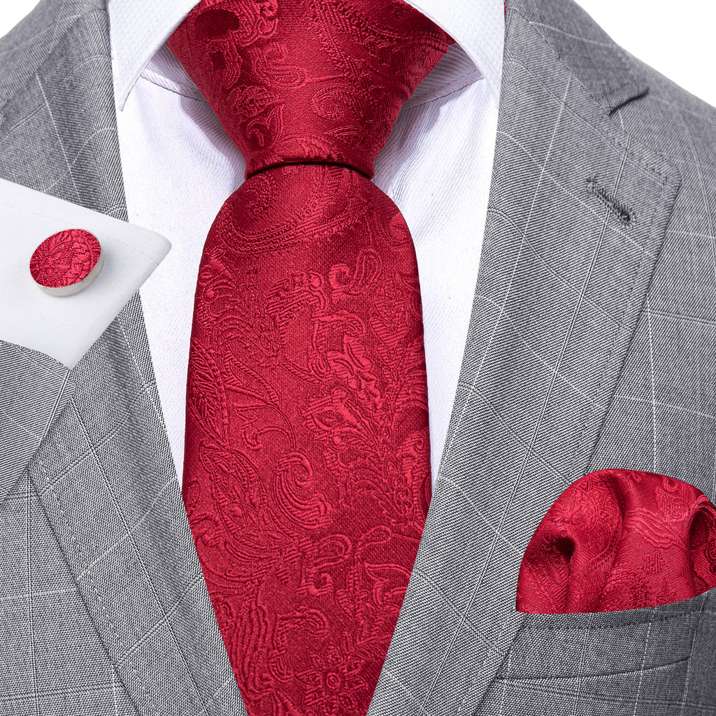 Red Paisley Silk Tie Set - GentCrest - View 2