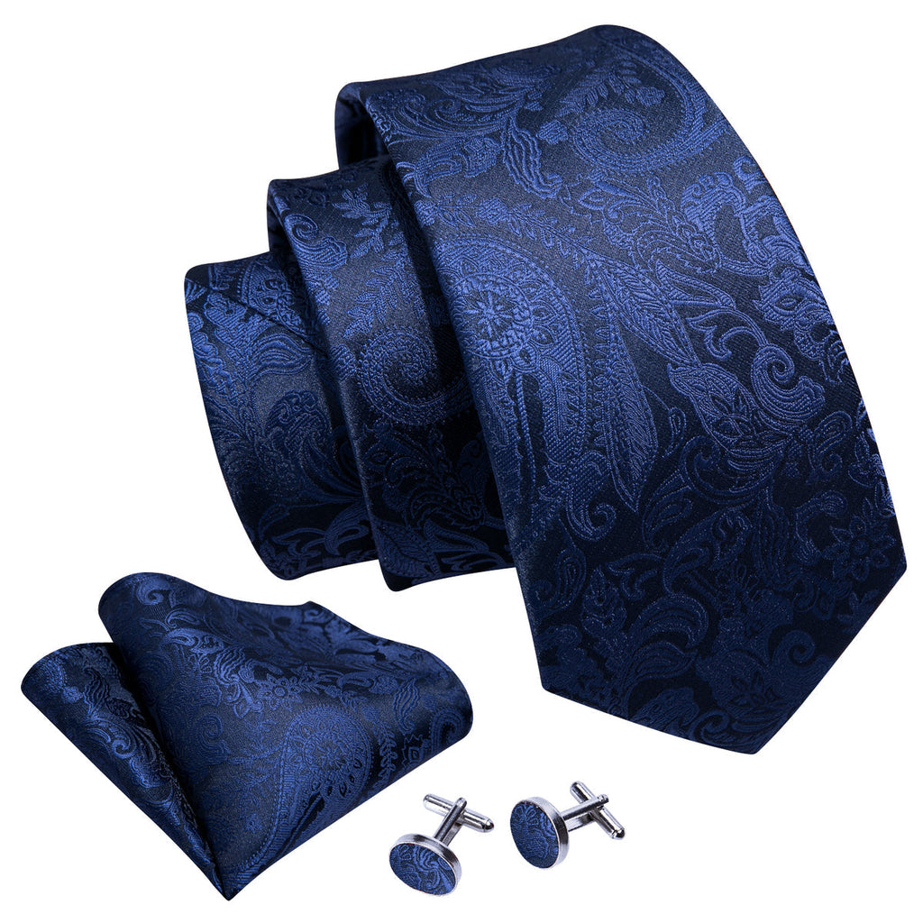 Navy Floral Silk Tie, Pocket Square, and Cufflinks Silk Tie Set - GentCrest - View 5