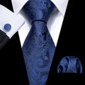 Navy Floral Silk Tie, Pocket Square, and Cufflinks Silk Tie Set - GentCrest