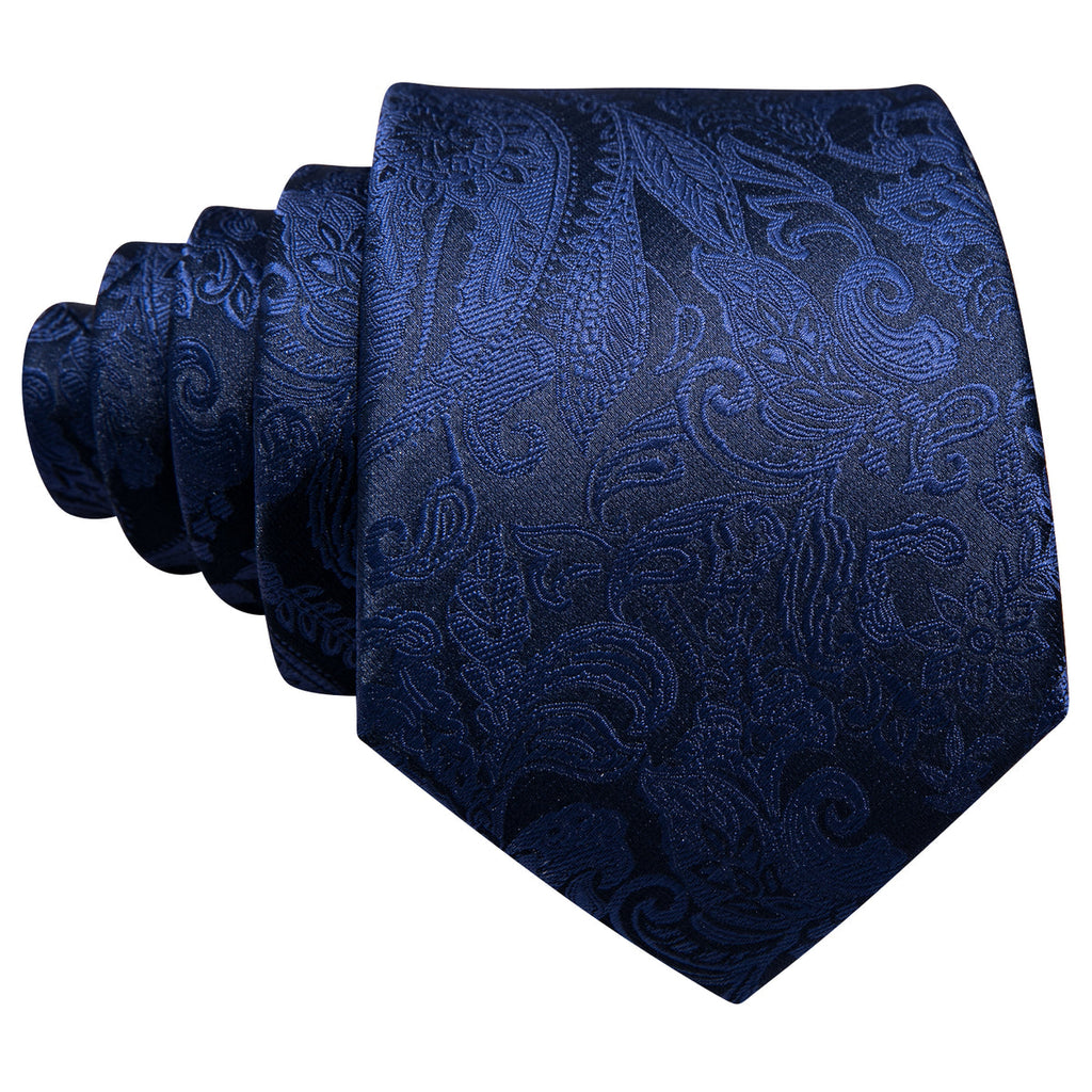 Navy Floral Silk Tie, Pocket Square, and Cufflinks Silk Tie Set - GentCrest - View 6