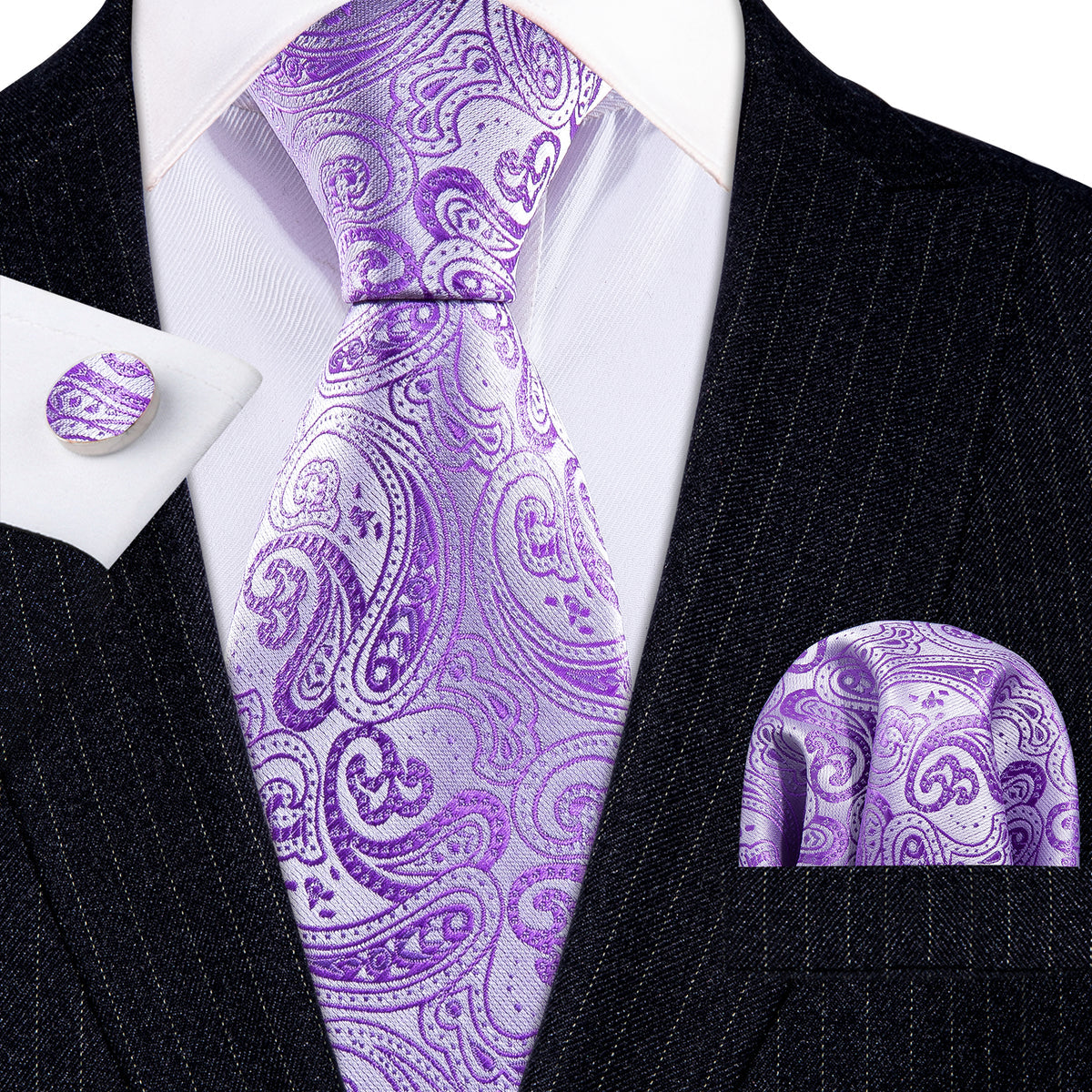 Purple Paisley Silk Tie Set - GentCrest - View 2