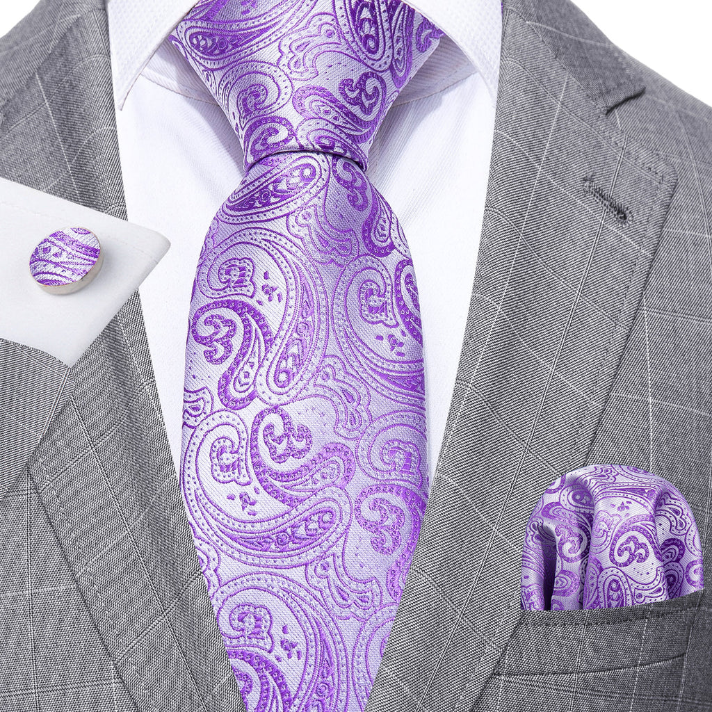 Purple Paisley Silk Tie Set - GentCrest - View 4
