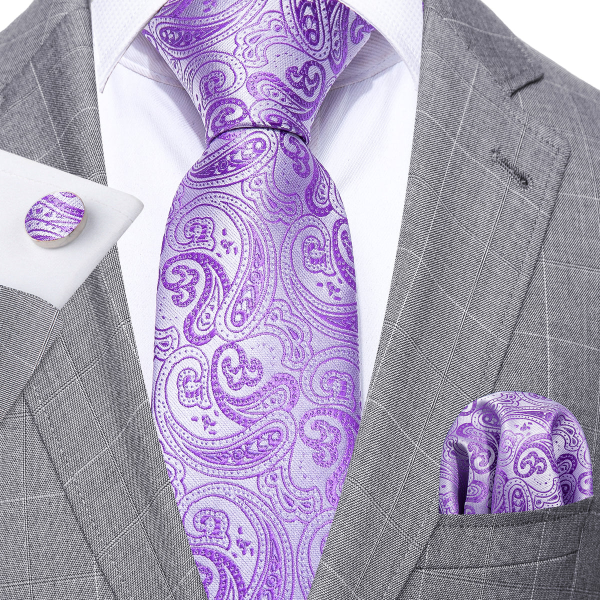 Purple Paisley Silk Tie Set - GentCrest - View 4