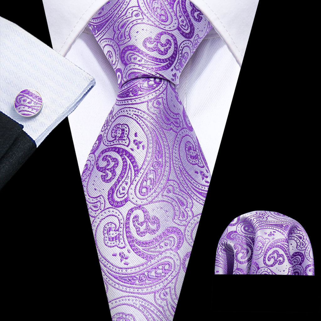 Purple Paisley Silk Tie Set - GentCrest