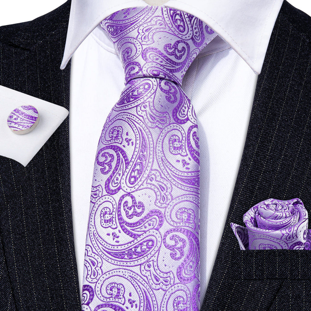 Purple Paisley Silk Tie Set - GentCrest - View 3