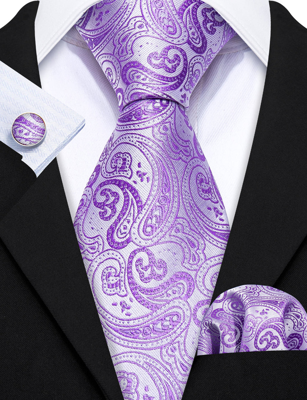 Purple Paisley Silk Tie Set - GentCrest - View 6