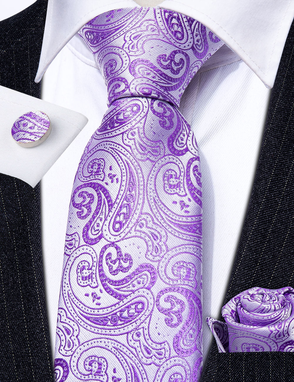 Purple Paisley Silk Tie Set - GentCrest - View 5