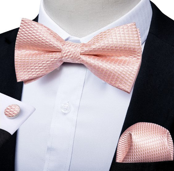 Fashion Silk Bow Tie Set with Pocket Square & Cufflinks - GentCrest