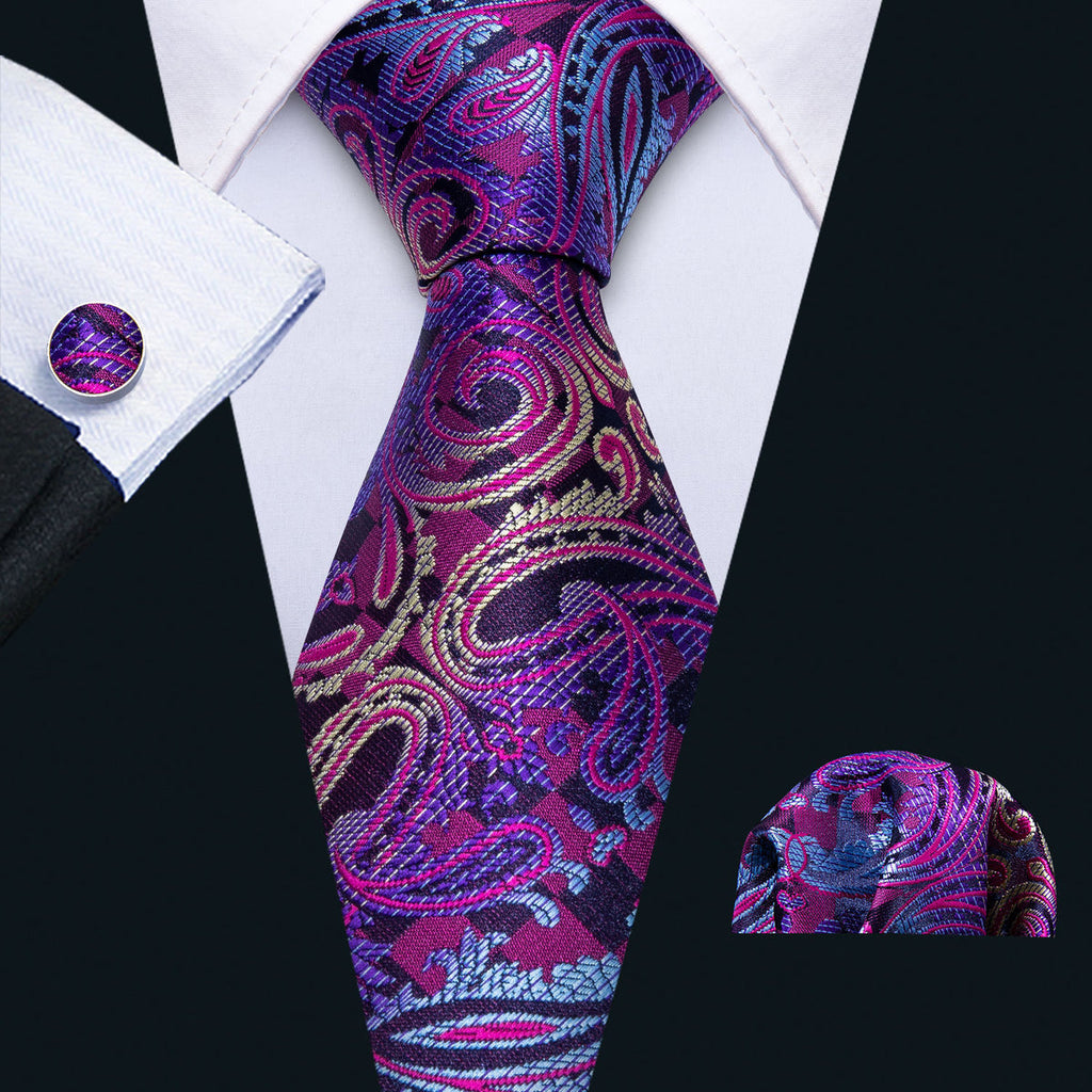 Blue & Purple Paisley Silk Tie Set - GentCrest