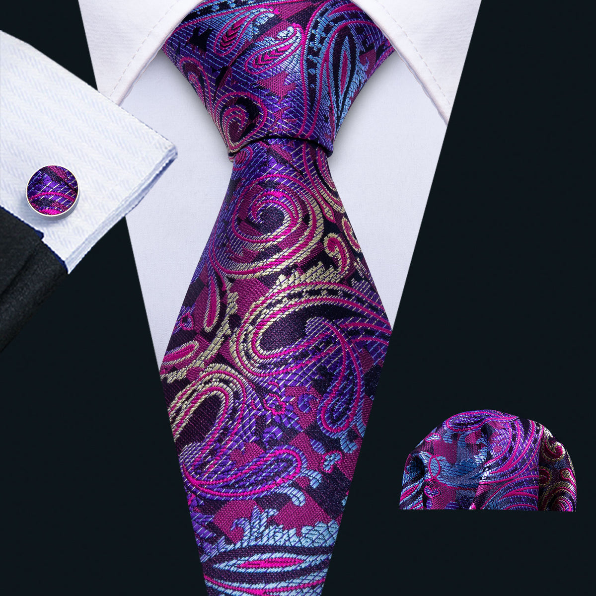 Blue & Purple Paisley Silk Tie Set - GentCrest