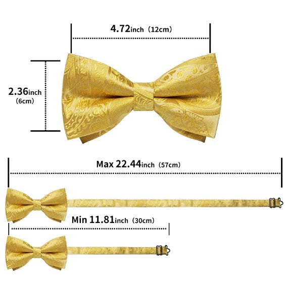 Gold & Golden Paisley Silk Bow Tie Set with Pocket Square & Cufflinks - GentCrest - View 3