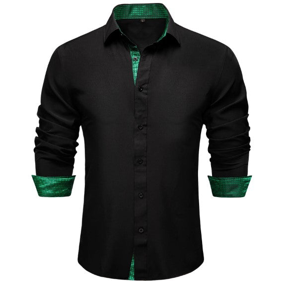 Black with Green Plaid Accent Dress Shirt - GentCrest - View 2
