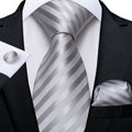GentCrest Silver Striped Tie Hanky Cufflinks Set - Image 1