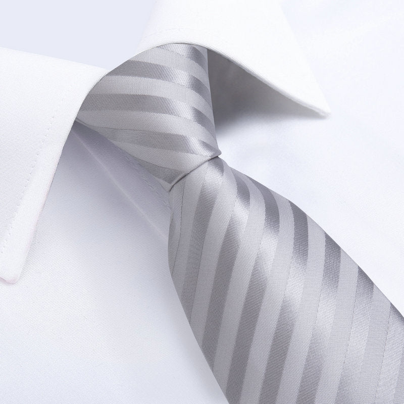GentCrest Silver Striped Tie Hanky Cufflinks Set - Image 6