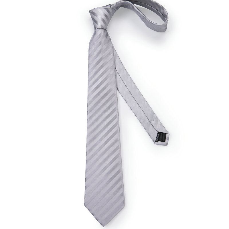 GentCrest Silver Striped Tie Hanky Cufflinks Set - Image 3