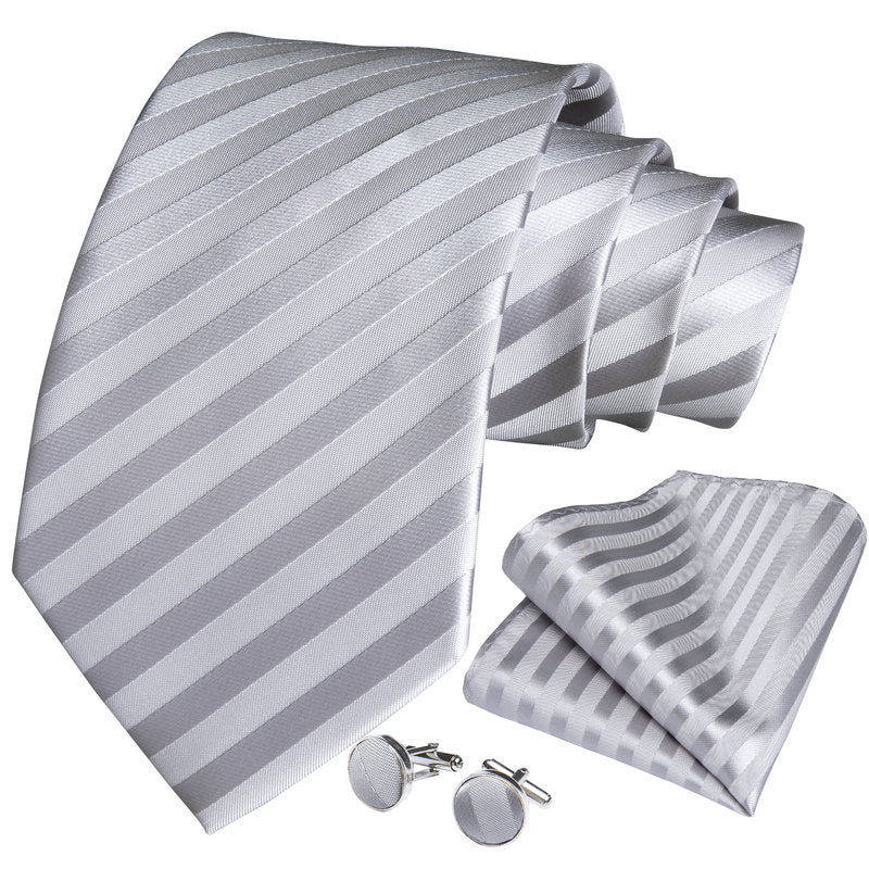 GentCrest Silver Striped Tie Hanky Cufflinks Set - Image 2