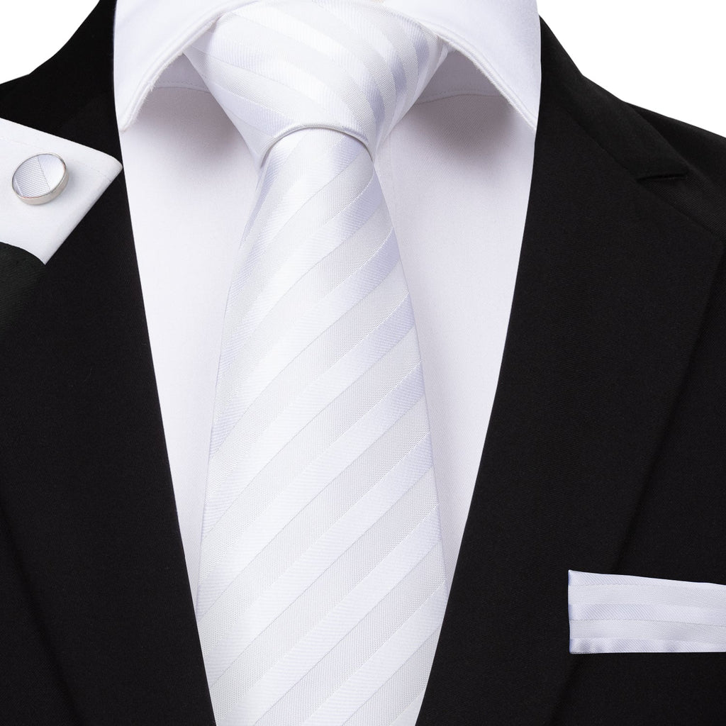 GentCrest White Striped Tie Hanky Cufflinks Set - Image 1