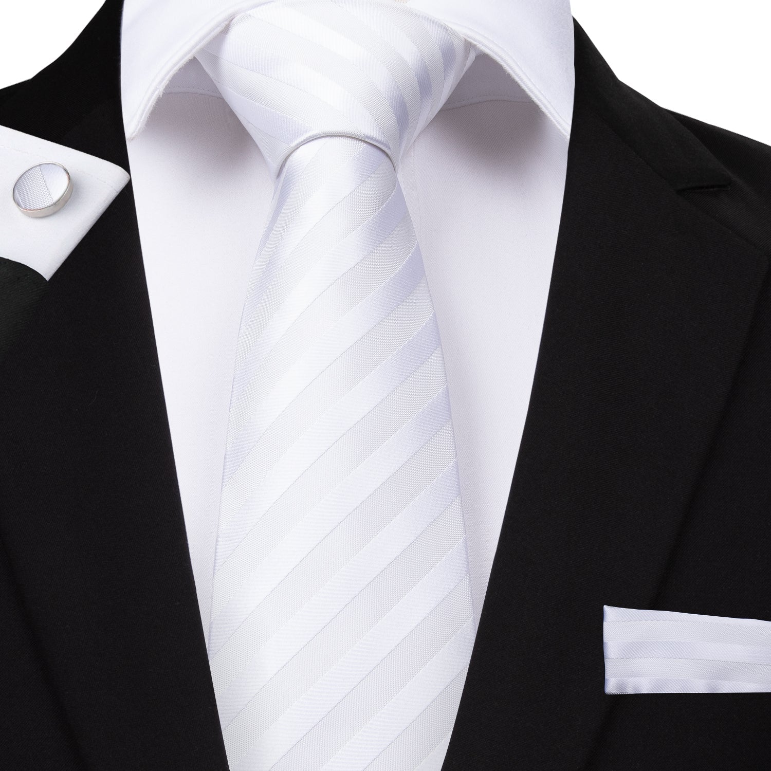 GentCrest White Striped Tie Hanky Cufflinks Set - Image 1