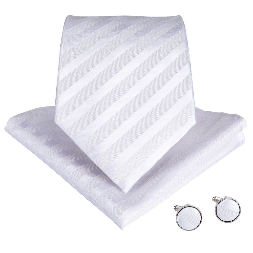 GentCrest White Striped Tie Hanky Cufflinks Set - Image 2