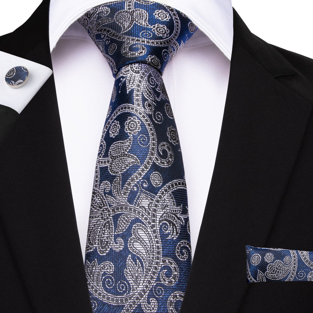 GentCrest Blue Paisley Tie Hanky Cufflinks Set - Image 1