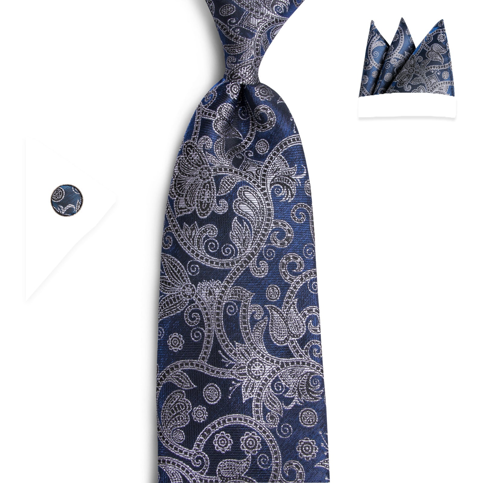 GentCrest Blue Paisley Tie Hanky Cufflinks Set - Image 3