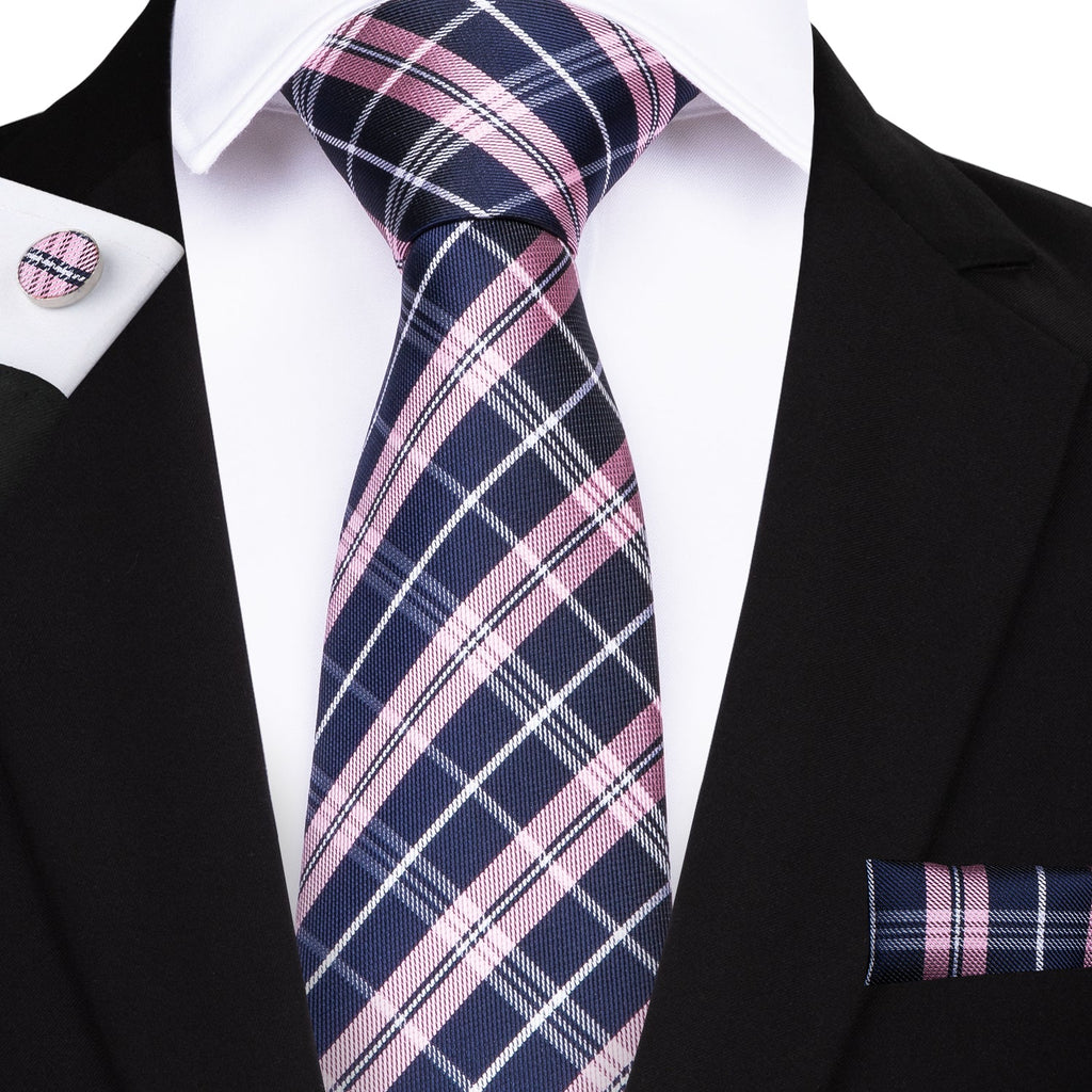 GentCrest Blue Plaid Tie Hanky Cufflinks Set - Image 1