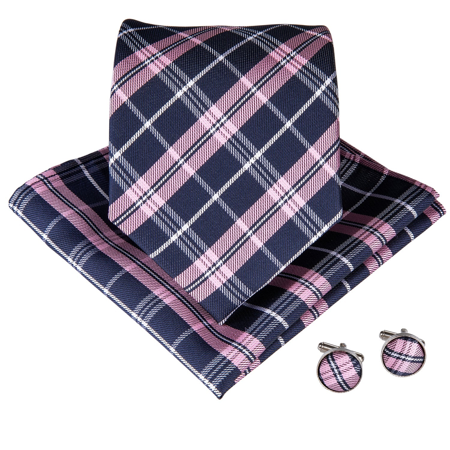 GentCrest Blue Plaid Tie Hanky Cufflinks Set - Image 2