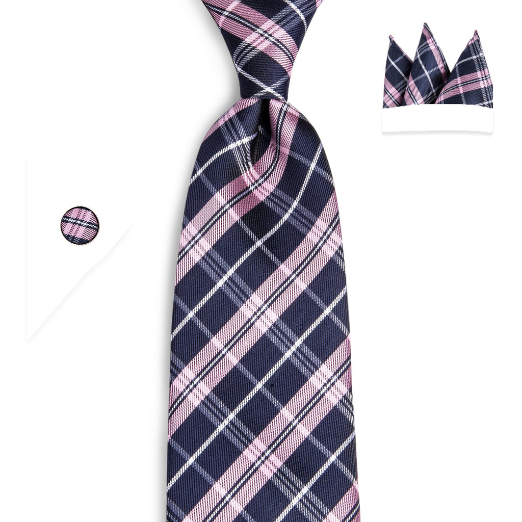 GentCrest Blue Plaid Tie Hanky Cufflinks Set - Image 3