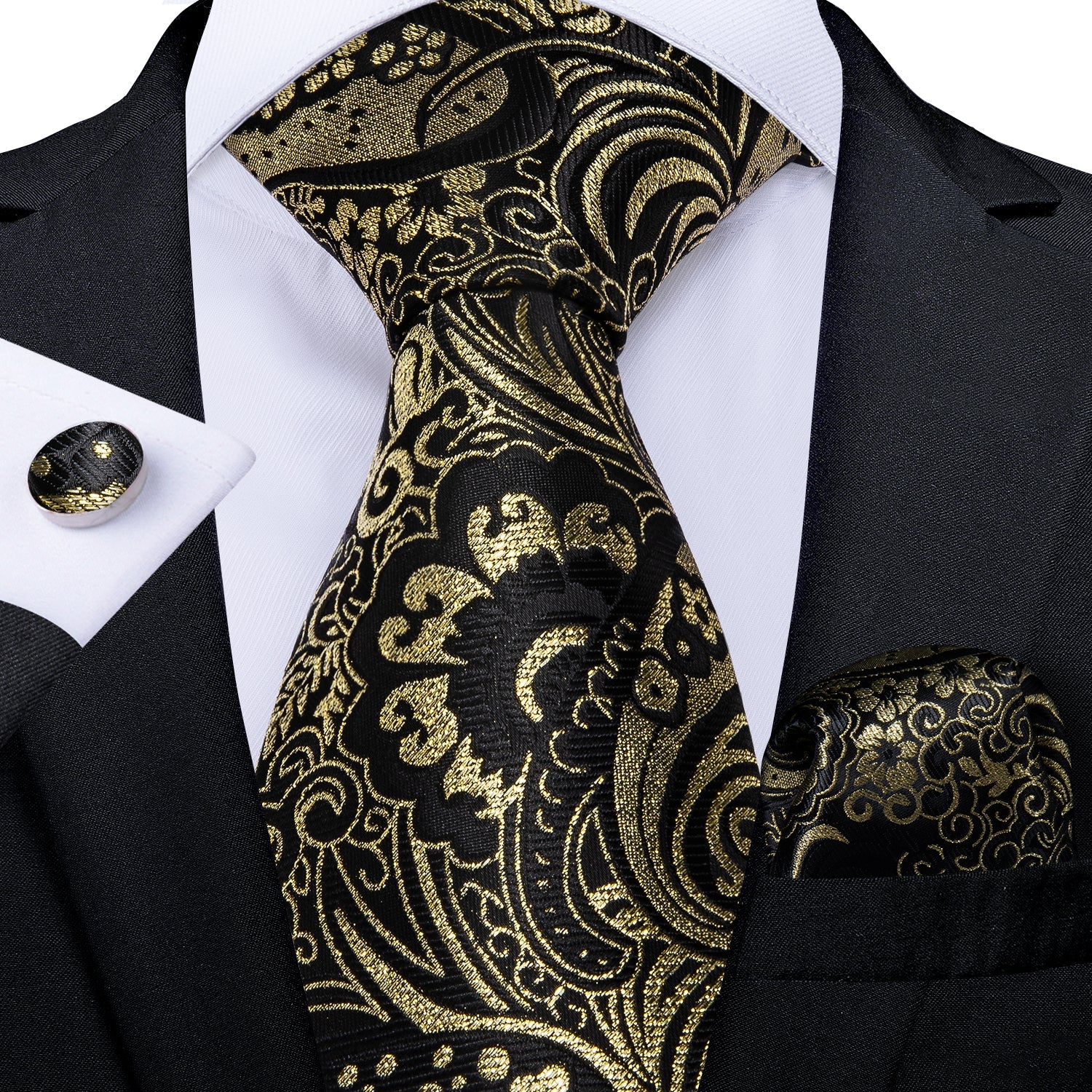 GentCrest Gold Paisley Tie Hanky Cufflinks Set - Image 1