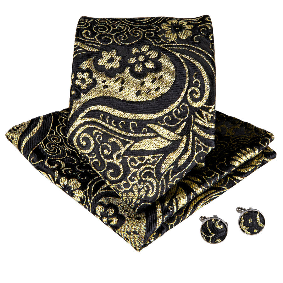 Golden Paisley Silk XL Silk Tie Set - GentCrest - View 2