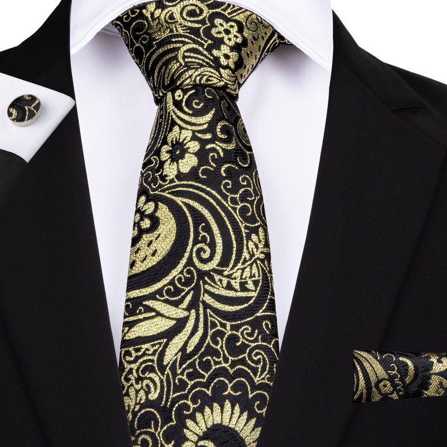 Golden Paisley Silk XL Silk Tie Set - GentCrest