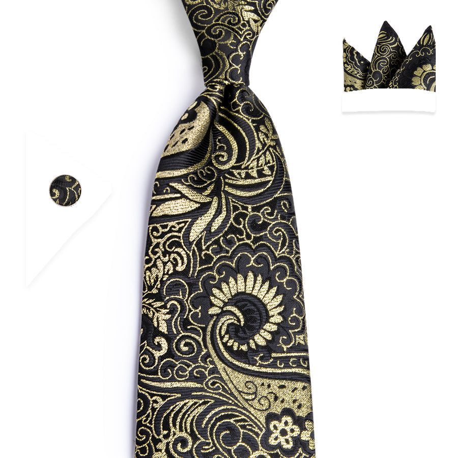 Golden Paisley Silk XL Silk Tie Set - GentCrest - View 5