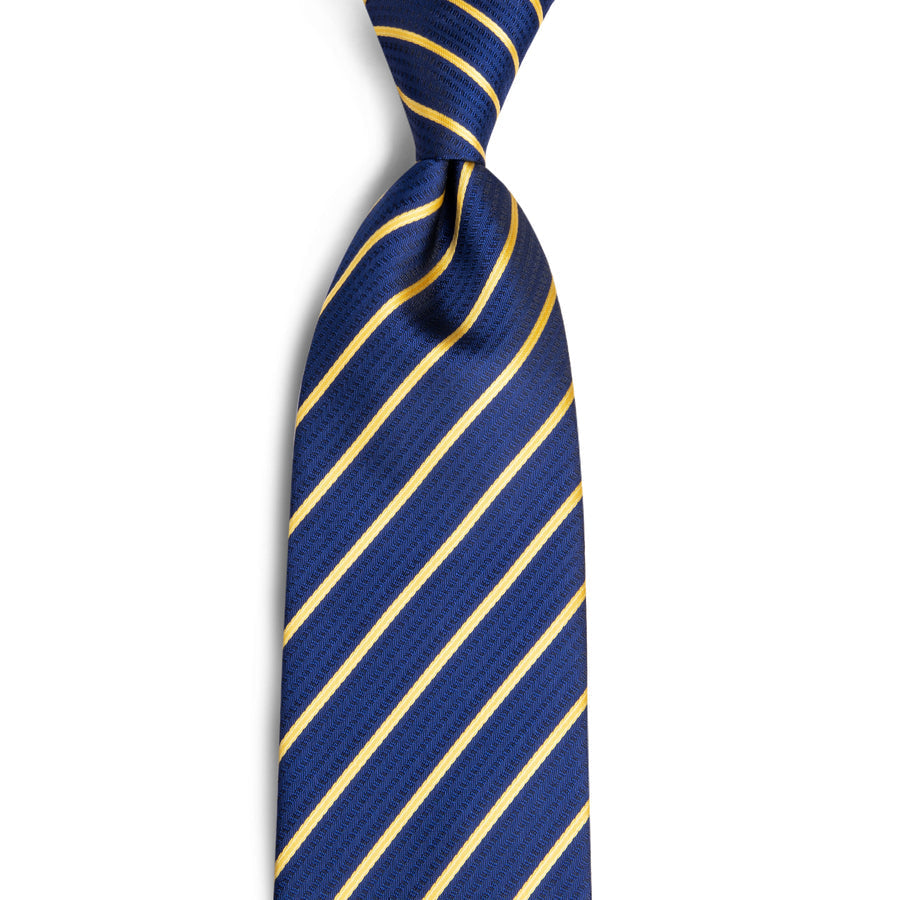 Classic Blue and Gold Striped XL Silk Tie Set - GentCrest - View 4