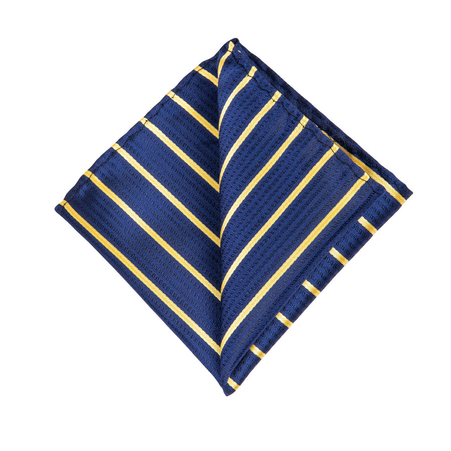 Classic Blue and Gold Striped XL Silk Tie Set - GentCrest - View 3