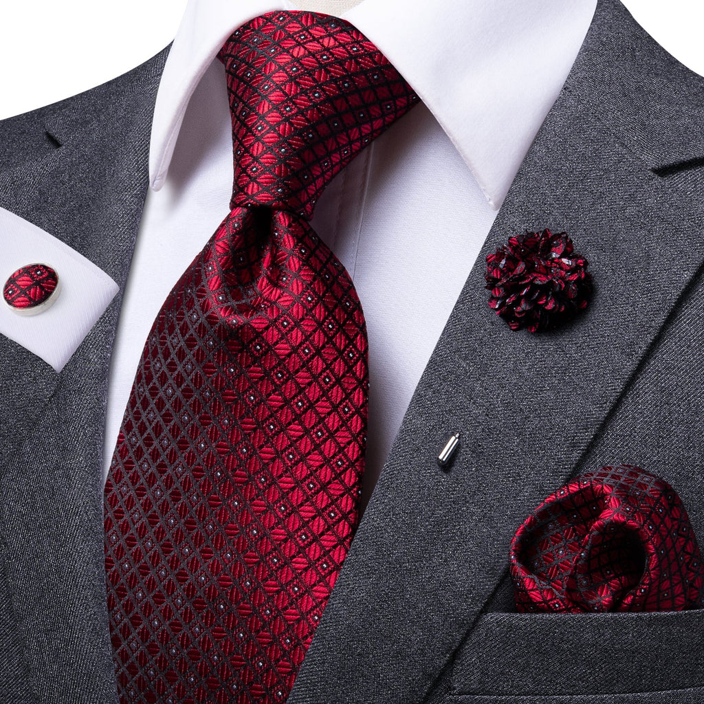 GentCrest Red Plaid Tie with Lapel Pin - Image 1