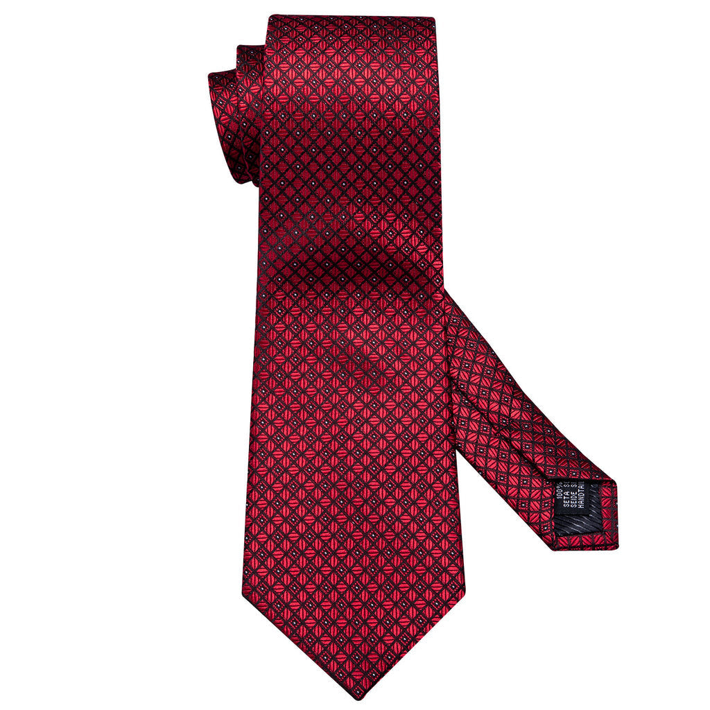 Black Red Plaid Silk Tie Set - GentCrest - View 6
