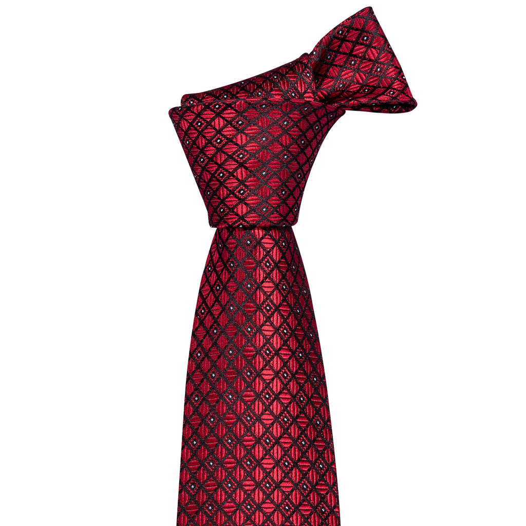 Black Red Plaid Silk Tie Set - GentCrest - View 5