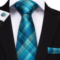 GentCrest Blue Plaid Tie Hanky Cufflinks Set - Image 1