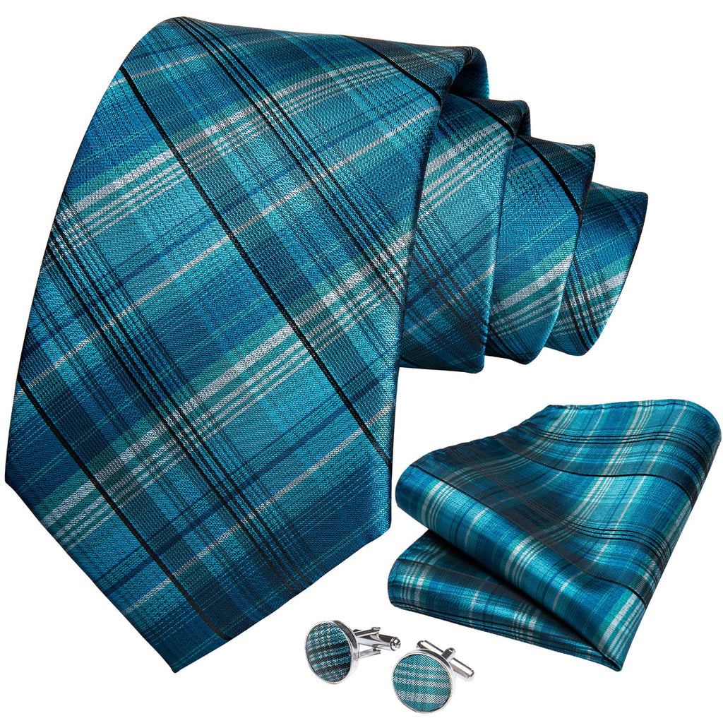 GentCrest Blue Plaid Tie Hanky Cufflinks Set - Image 2