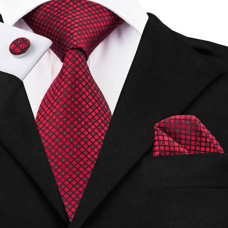 GentCrest Red Plaid Tie Hanky Cufflinks Set - Image 1