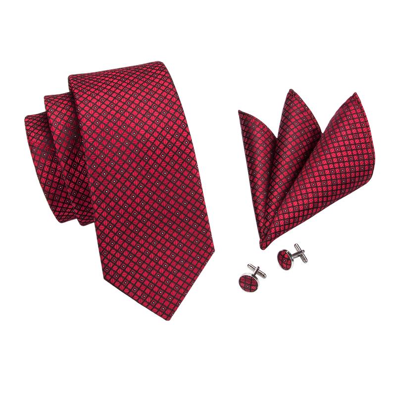 GentCrest Red Plaid Tie Hanky Cufflinks Set - Image 3