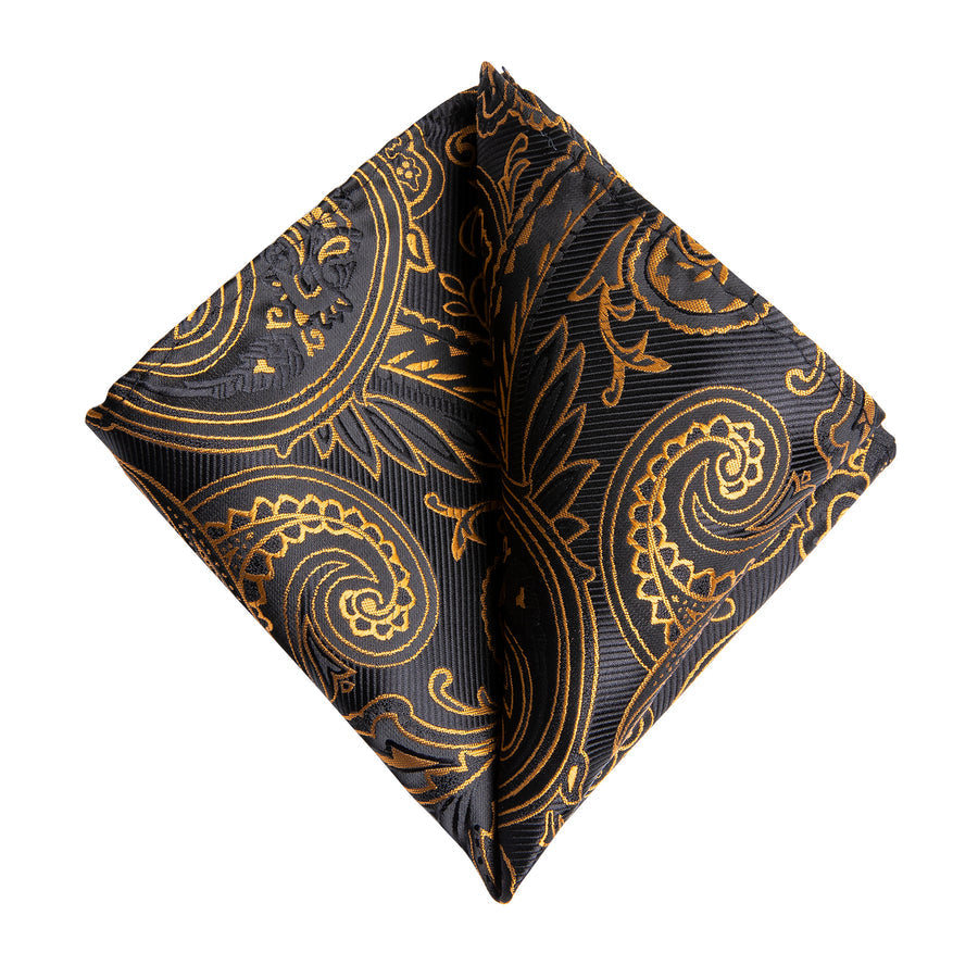 Black and Gold Paisley Silk XL Silk Tie Set - GentCrest - View 4