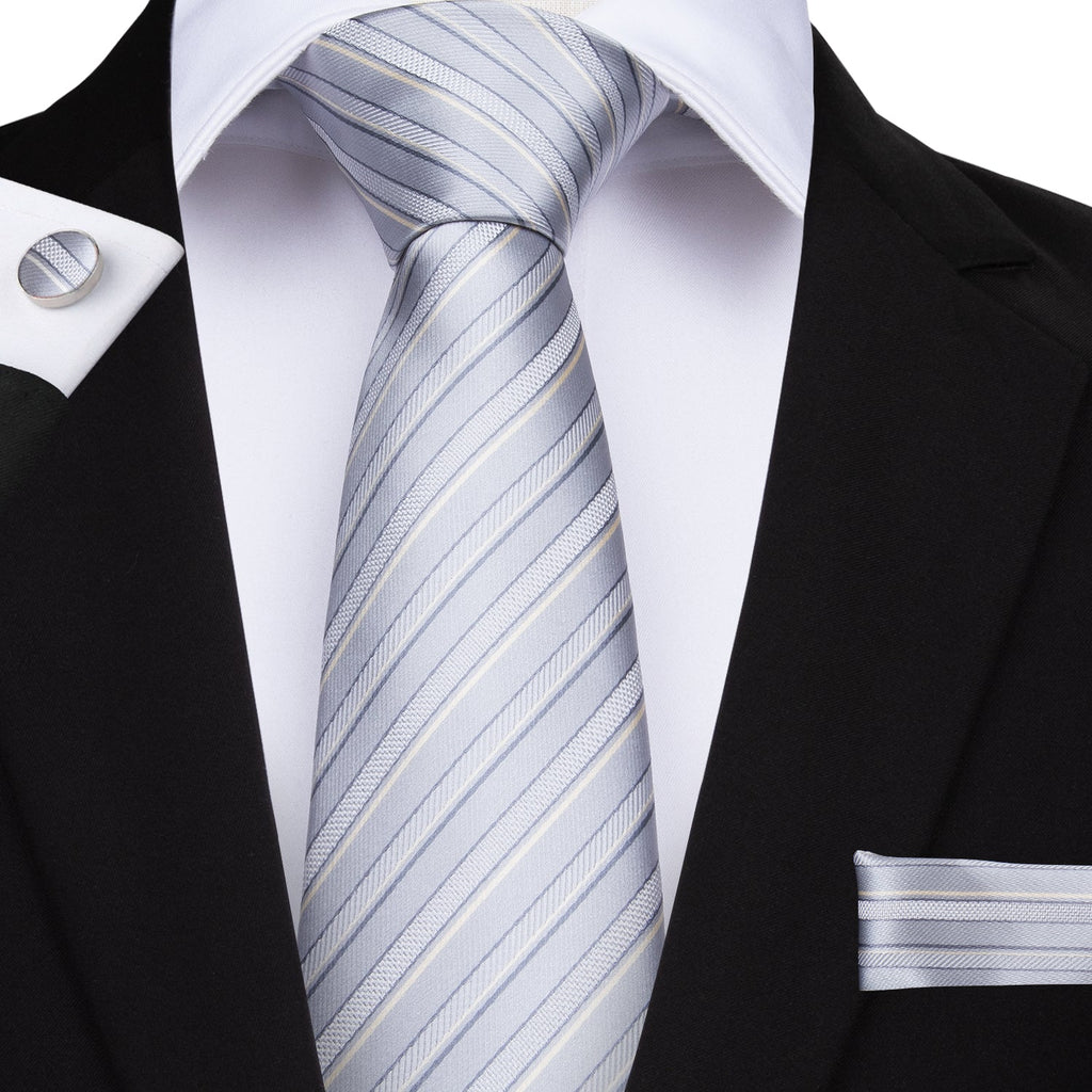 GentCrest White Striped Tie Hanky Cufflinks Set - Image 1