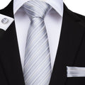 GentCrest White Striped Tie Hanky Cufflinks Set - Image 1